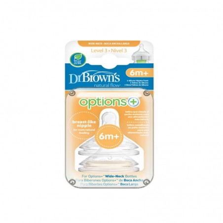 Comprar DR BROWNS OPTIONS+ TETINA SILICONA BOCA ANCHA NIVEL 3 al mejor precio en Farmacia4Estaciones, tu farmacia online Comprar DR BROWNS OPTIONS+ TETINA SILICONA BOCA ANCHA NIVEL 3