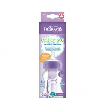 Comprar DR BROWNS OPTIONS+ BIBERON BOCA ANCHA MORADO 270 ML al mejor precio en Farmacia4Estaciones, tu farmacia online Comprar DR BROWNS OPTIONS+ BIBERON BOCA ANCHA MORADO 270 ML