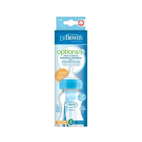 Comprar DR BROWNS OPTIONS+ BIBERON BOCA ANCHA AZUL 270 ML al mejor precio en Farmacia4Estaciones, tu farmacia online Comprar DR BROWNS OPTIONS+ BIBERON BOCA ANCHA AZUL 270 ML
