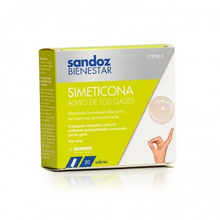 Comprar SANDOZ BIENESTAR SIMETICONA 20 SOBRES al mejor precio en Farmacia4Estaciones, tu farmacia online Comprar SANDOZ BIENESTAR SIMETICONA 20 SOBRES