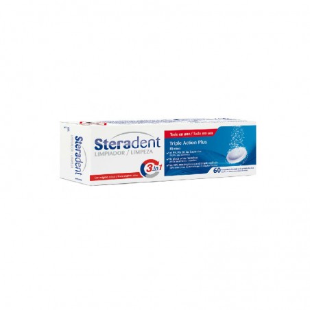 Comprar STERADENT TRIPLE ACCIÓN PLUS 60 TABLETAS al mejor precio en Farmacia4Estaciones, tu farmacia online Comprar STERADENT TRIPLE ACCIÓN PLUS 60 TABLETAS