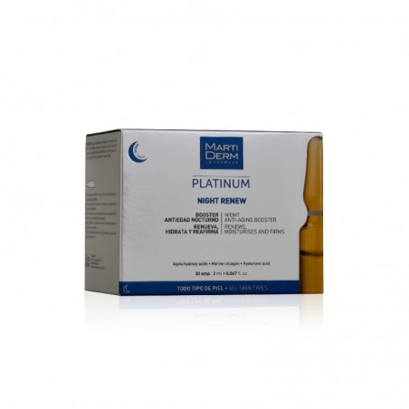 Comprar MARTIDERM PLATINUM NIGHT RENEW AMPOLLAS 2 ML 30 UDS al mejor precio en Farmacia4Estaciones, tu farmacia online Comprar MARTIDERM PLATINUM NIGHT RENEW AMPOLLAS 2 ML 30 UDS