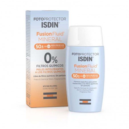 Comprar FUSION FLUID SPF 50+ MINERAL FOTOPROTECTOR ISDIN 50 ML al mejor precio en Farmacia4Estaciones, tu farmacia online Comprar FUSION FLUID SPF 50+ MINERAL FOTOPROTECTOR ISDIN 50 ML