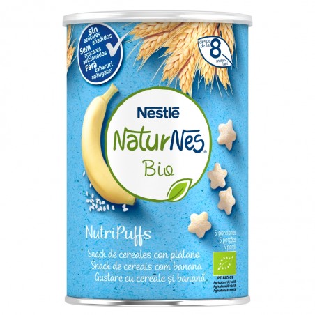 Comprar NESTLE NATURNES BIO NUTRIPUFFS SNACKS DE CEREALES CON PLÁTANO 35G al mejor precio en Farmacia4Estaciones, tu farmacia online Comprar NESTLE NATURNES BIO NUTRIPUFFS SNACKS DE CEREALES CON PLÁTANO 35G