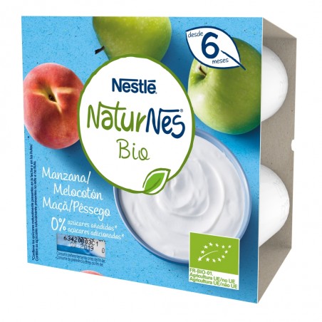 Comprar nestle naturnes bio postre lácteo de manzana y melocotón 4 x 90g