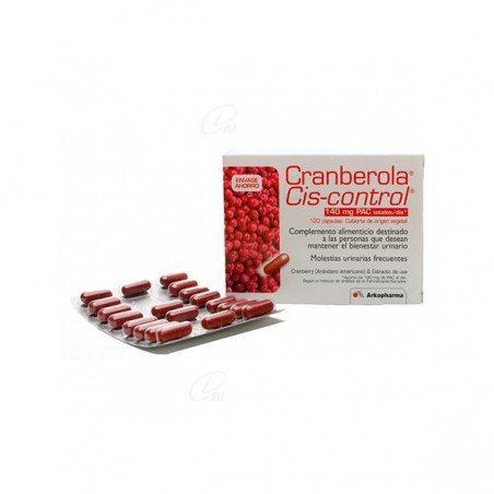Comprar CRANBEROLA CISCONTROL ARANDANO AMERICANO 140 MG 120 CAPS al mejor precio en Farmacia4Estaciones, tu farmacia online Comprar CRANBEROLA CISCONTROL ARANDANO AMERICANO 140 MG 120 CAPS