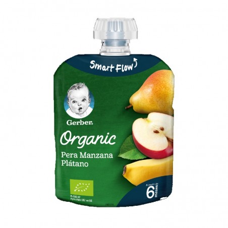 Comprar gerber organic bolsita puré manzana, plátano, arándano y mora 90 g