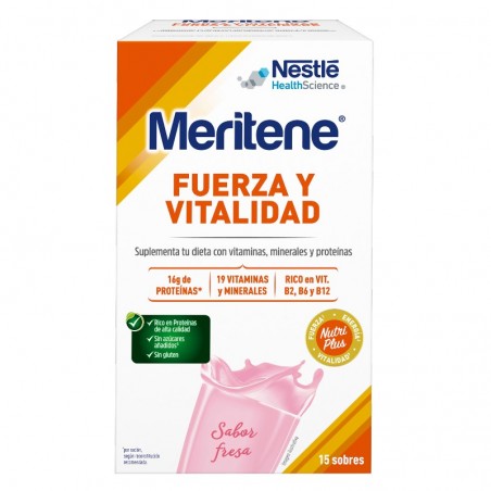 Comprar MERITENE FUERZA Y VITALIDAD FRESA 15 SOBRES al mejor precio en Farmacia4Estaciones, tu farmacia online Comprar MERITENE FUERZA Y VITALIDAD FRESA 15 SOBRES