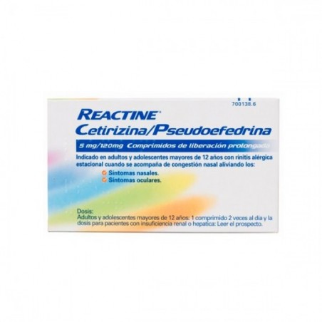 Comprar reactine cetirizina/pseudoefedrina 5/120 mg 14 comprimidos liberacion prolongada