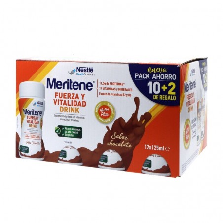 Comprar meritene fuerza y vitalidad chocolate 12 botellas x 125 ml