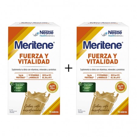 Comprar MERITENE FUERZA Y VITALIDAD CAFÉ DESCAFEINADO 2 X 15 SOBRES al mejor precio en Farmacia4Estaciones, tu farmacia online Comprar MERITENE FUERZA Y VITALIDAD CAFÉ DESCAFEINADO 2 X 15 SOBRES