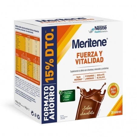 Comprar MERITENE FUERZA Y VITALIDAD CHOCOLATE 2 X 15 SOBRES
