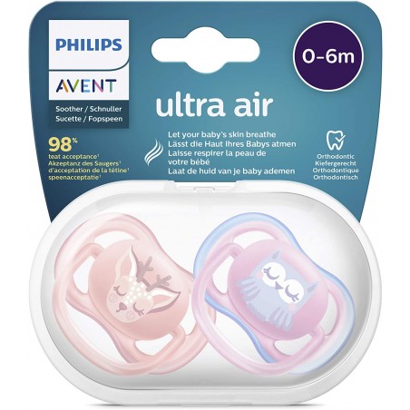 Chupete Silicona Ultra Air 0-6 M Niña 2 uds Philips Avent