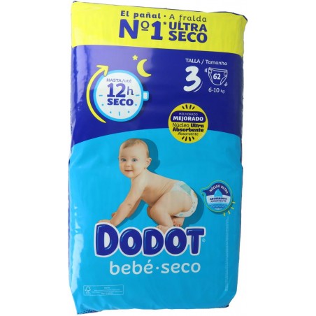 Comprar dodot pañales bebé seco talla 3 de 6-10 kg 62 unds