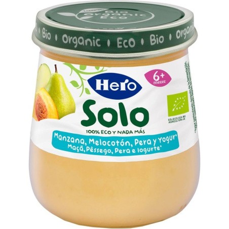 Comprar hero baby solo potito manzana, melocotón, pera y yogur 120g
