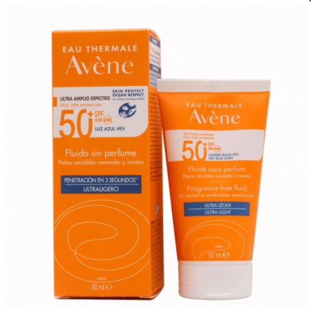Comprar avene spf 50+ fluido muy alta protec sin perfume 50 ml al mejor precio en Farmacia4Estaciones, tu farmacia online Comprar avene spf 50+ fluido muy alta protec sin perfume 50 ml