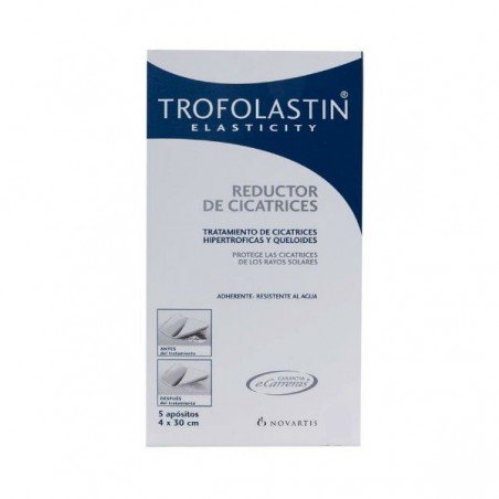 Comprar TROFOLASTIN REDUCTOR DE CICATRICES 4 X 30 CM 5 APÓSITOS al mejor precio en Farmacia4Estaciones, tu farmacia online Comprar TROFOLASTIN REDUCTOR DE CICATRICES 4 X 30 CM 5 APÓSITOS