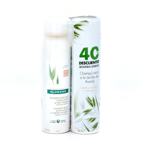 Comprar Klorane Champú Seco a la Leche de Avena Cabellos Castaños, 2 x 150 ml