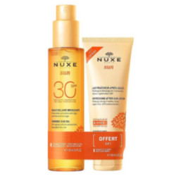Nuxe Sun aceite bronceador para rostro y cuerpo alta protección SPF30, 150 ml con regalo